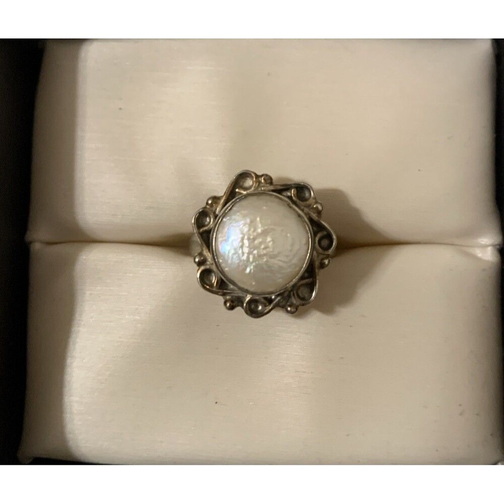 Vintage Sterling Silver Raw Pearl Ring Women’s 6